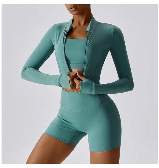 Cloud sense outdoor sports tight yoga clothing naked sense fitness clothing shockproof high waist yoga clothing long sleeve shorts